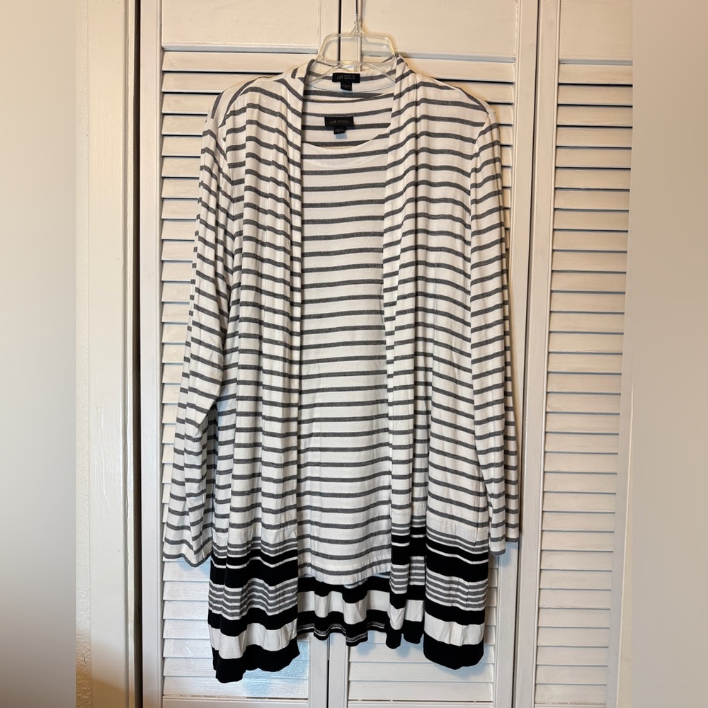 J. Jill Black and White Striped Cardigan Set